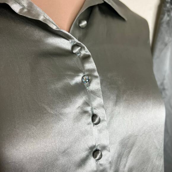 Carole Little for Saint Tropez West 2 Piece Set 6/8 Silver Silk Pants Shirt 80s - Picture 5 of 12